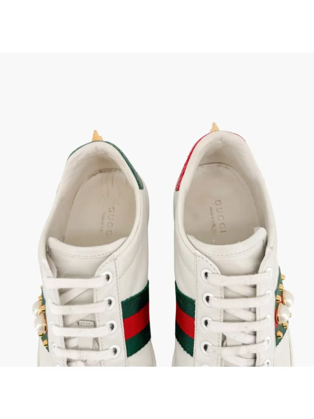Gucci Ace Pearl Sneakers Size 36.5 US 6.5 White Leather Stud Spike Low Top Shoe